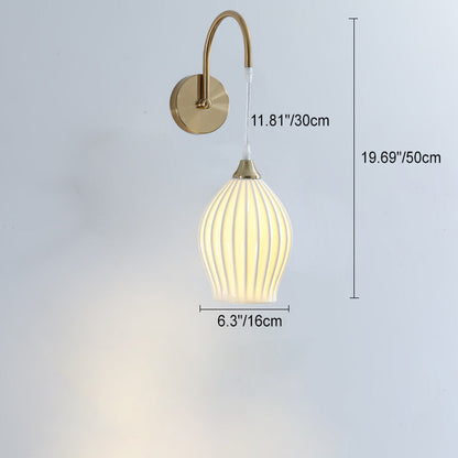 Traditional French Iron Ceramic Ball Ribbed Flower Bud 1-Light Wall Sconce Lamp For Bedside
