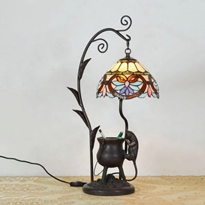Vintage Tiffany Dome Stained Glass Mouse Base 1-Light Table Lamp