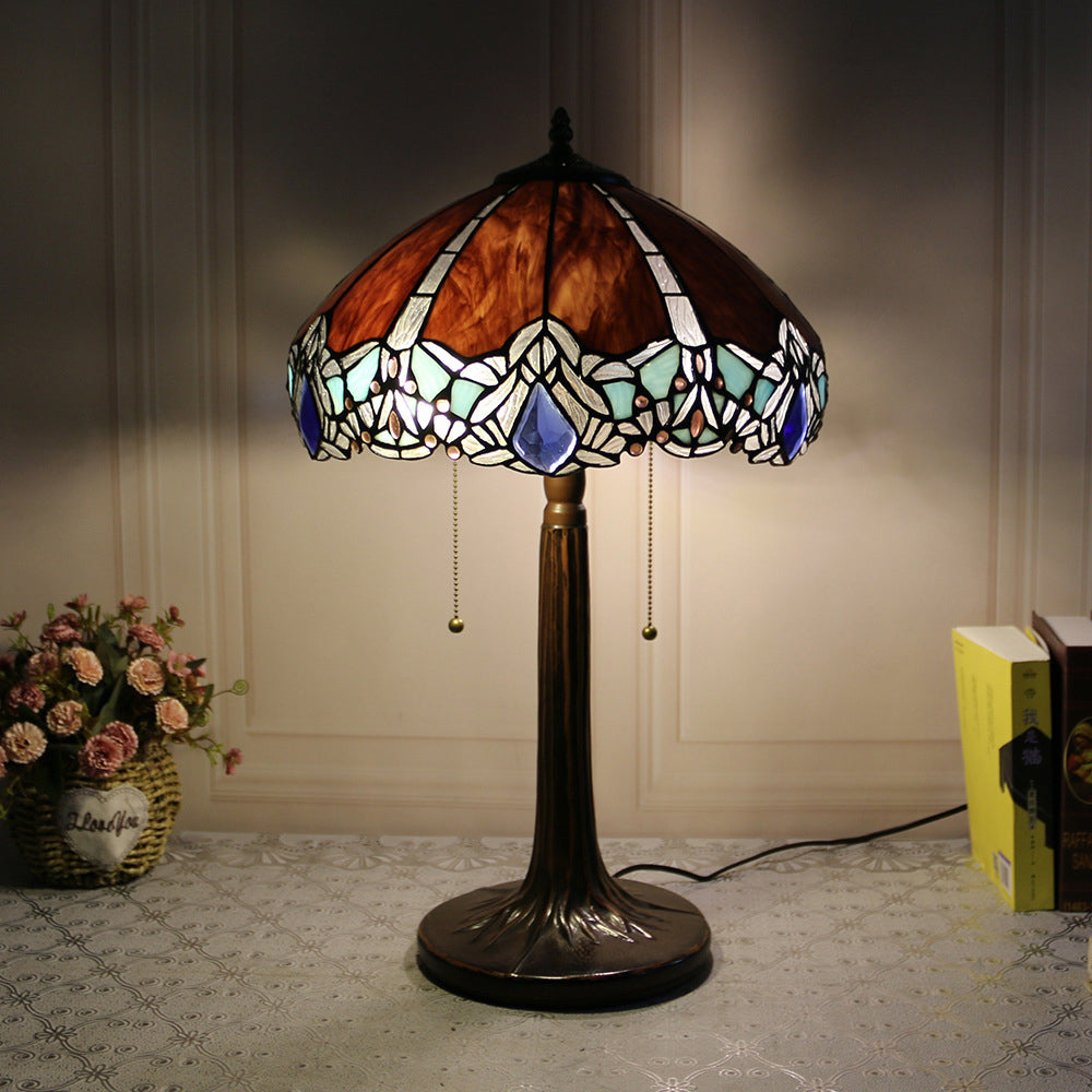 Traditional Rustic Round Resin Glass 2-Light Table Lamp For Bedroom