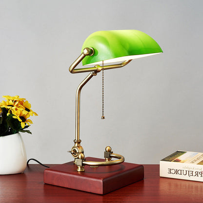 Traditional Vintage Curved Glass Solid Wood Base 1-Light Table Lamp For Study