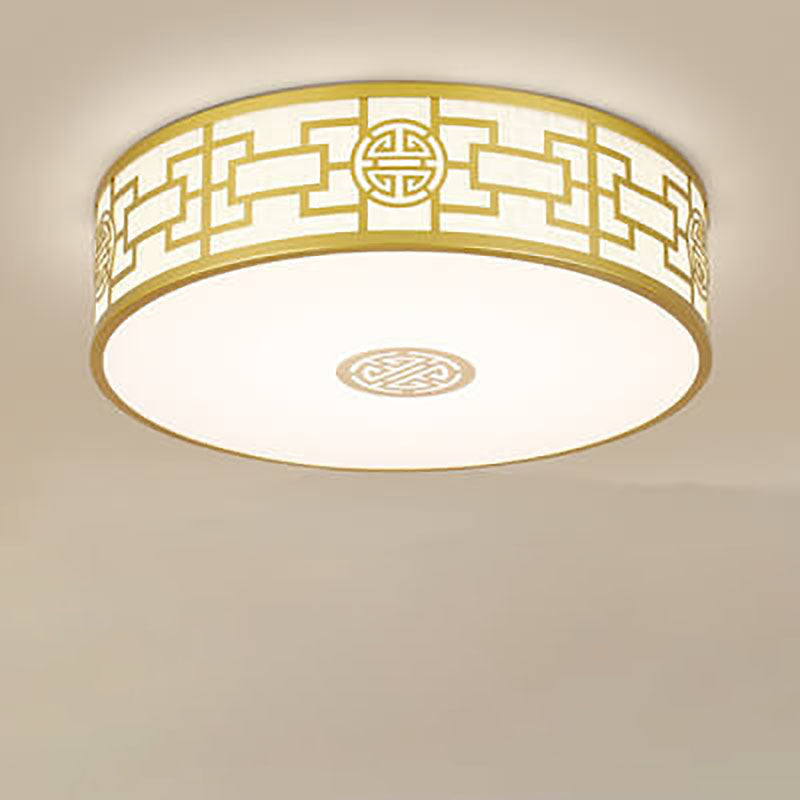 Modern New Chinese Round Fabric Drum LED Flush Mount Ceiling Light