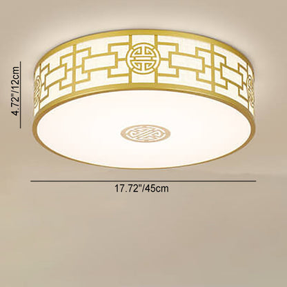 Modern New Chinese Round Fabric Drum LED Flush Mount Ceiling Light