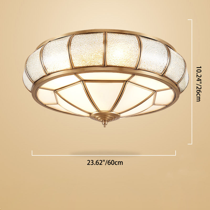 Traditional European Flying Saucer Shaped Half Round Globe Copper Glass 3/4/6 Light Flush Mount Ceiling Light For Living Room