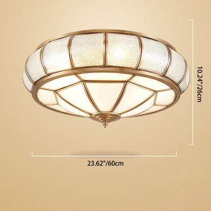 Traditional European Flying Saucer Shaped Half Round Globe Copper Glass 3/4/6 Light Flush Mount Ceiling Light For Living Room