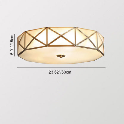 Contemporary Retro Brass Glass Octagon Geometric Line 3/4/6 Light Flush Mount Ceiling Light For Living Room