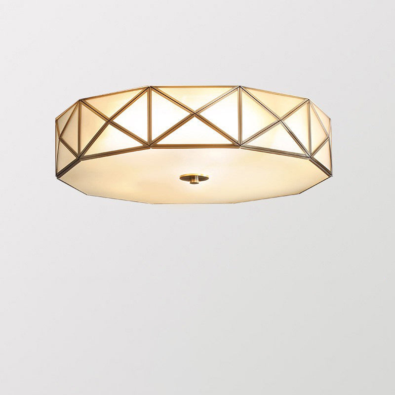 Contemporary Retro Brass Glass Octagon Geometric Line 3/4/6 Light Flush Mount Ceiling Light For Living Room
