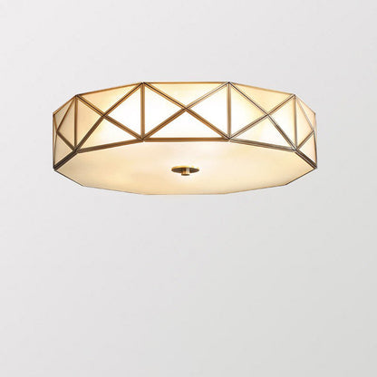Contemporary Retro Brass Glass Octagon Geometric Line 3/4/6 Light Flush Mount Ceiling Light For Living Room