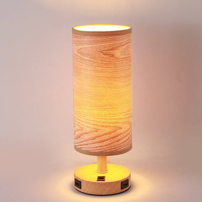 Modern Wood Grain Fabric Shade 1-Light Table Lamp