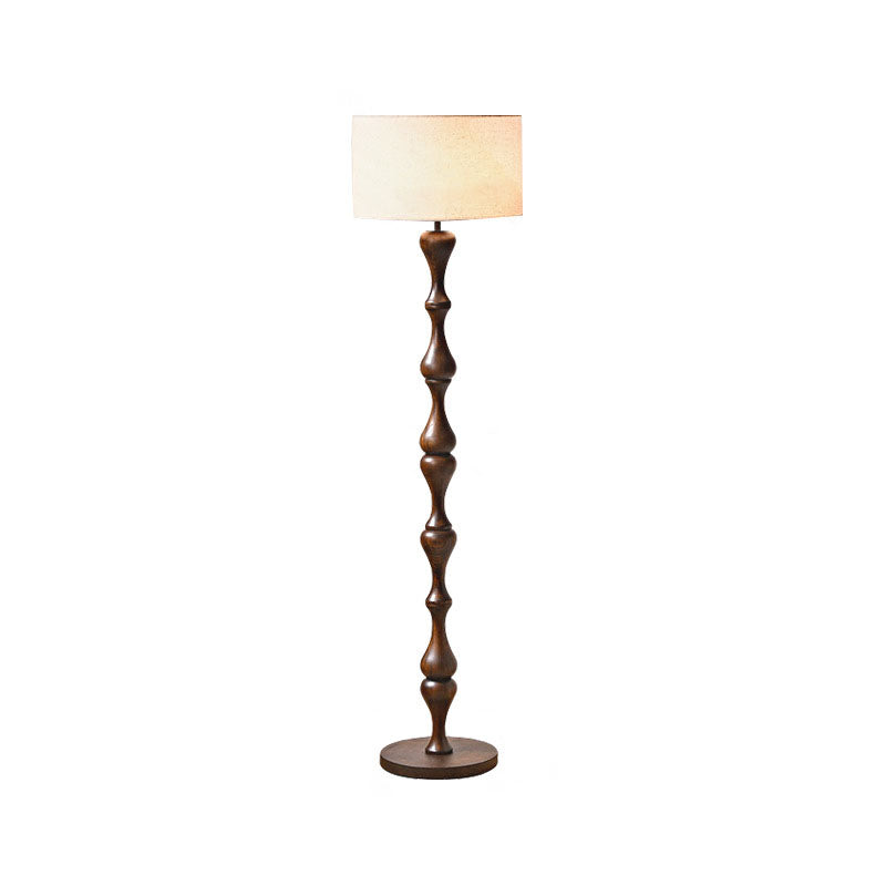 Traditional Vintage Cylindrical Solid Wood Fabric Iron 1-Light Standing Floor Lamp For Bedroom