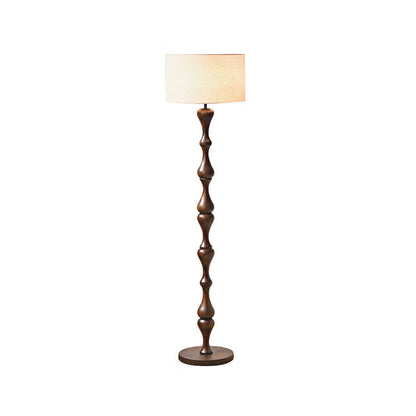 Traditional Vintage Cylindrical Solid Wood Fabric Iron 1-Light Standing Floor Lamp For Bedroom