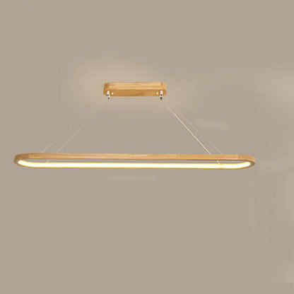 Modern Chinese Solid Wood Round Ring Frame Island Light LED Chandelier