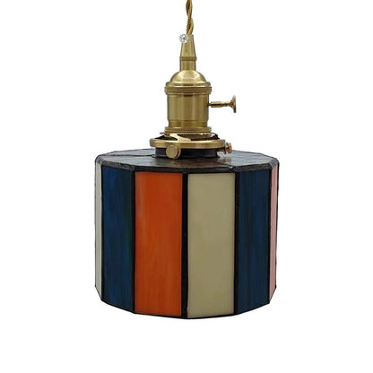 Traditional Vintage Brass Glass Cylinder Quadripartite Horn Lattice 1-Light Pendant Light For Dining Room