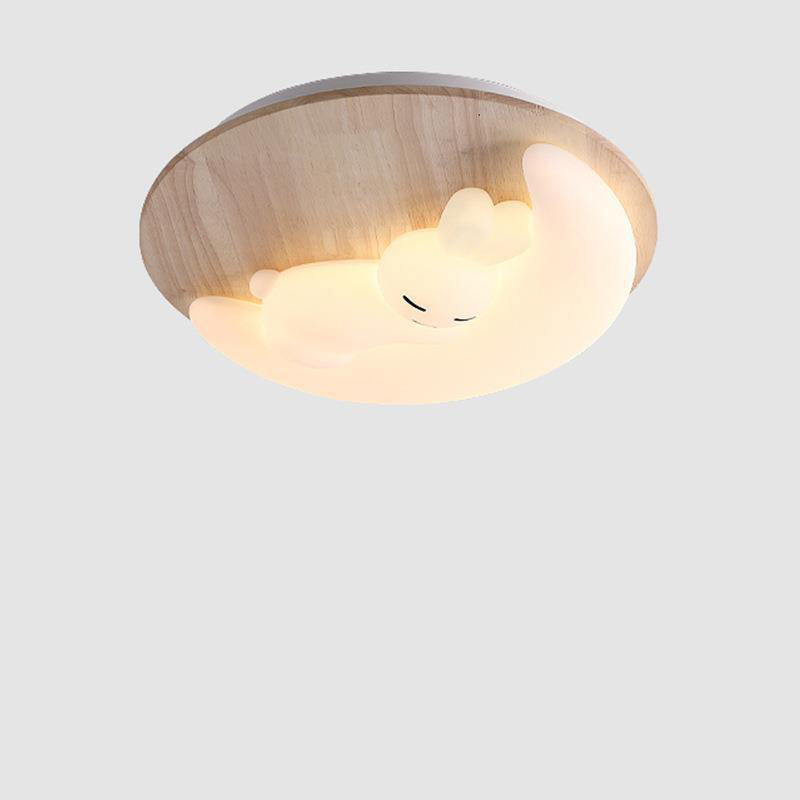 モダンアールデコ調飛行機雲月アクリル木製LEDフラッシュマウントシーリングライトリビングルーム用