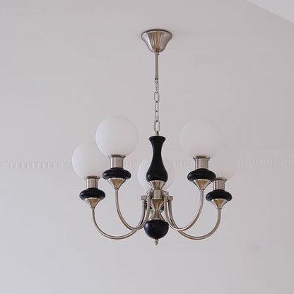 Traditional Vintage Branch Curved Pole Orb Iron Wood Glass 3/5/6 Light Chandelier For Living Room