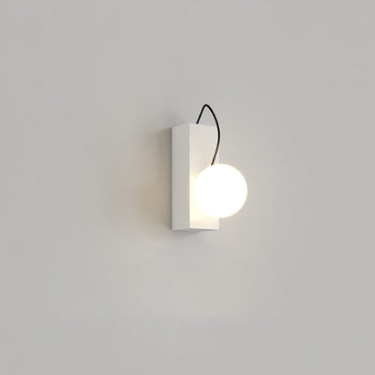 Contemporary Nordic Cream Iron Cuboid Displaceable Magnetic Spherical Shade 1-Light Wall Sconce Lamp For Bedroom