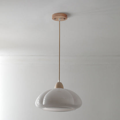 Contemporary Vintage Glass Pumpkin Shade Wood 1-Light Pendant Light For Living Room