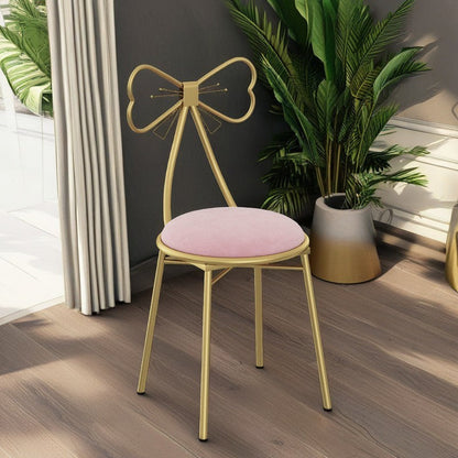 Contemporary Creative Bow Round Upholstered Velvet PU Leather Metal Vanity Stool Backrest For Bedroom