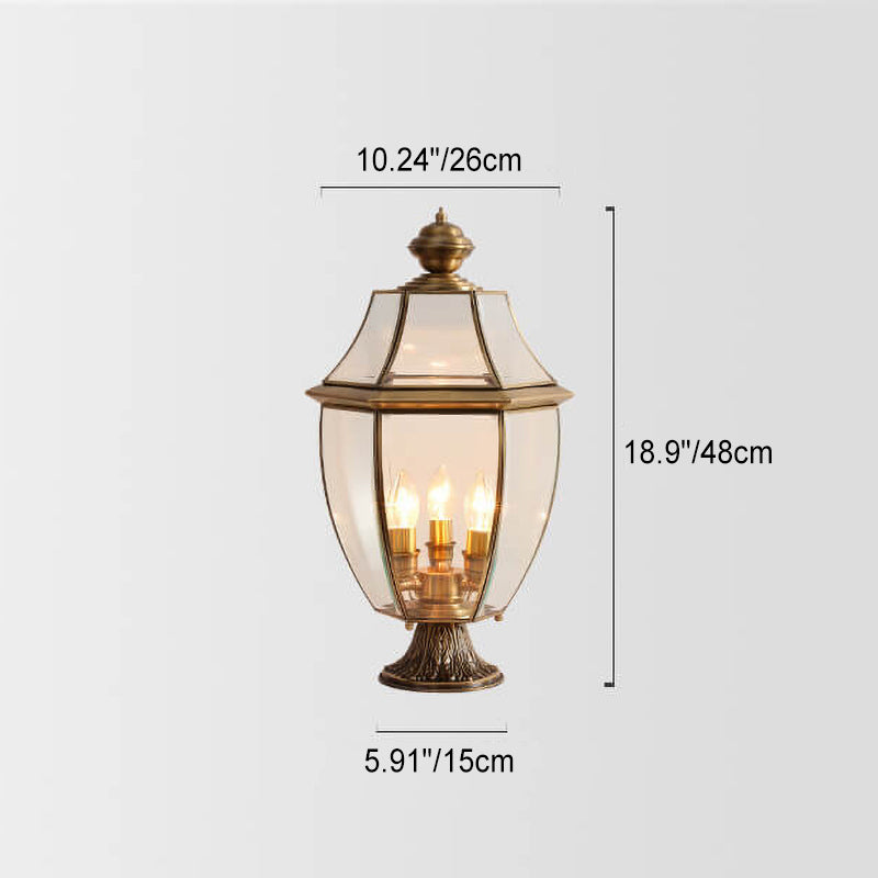 European Luxury All Copper Clear Glass Lantern Post 1/3 Light Waterproof Patio Landscape Light