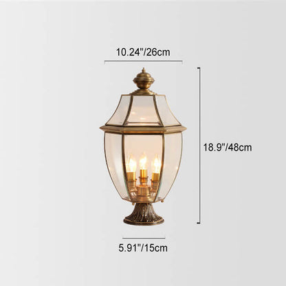European Luxury All Copper Clear Glass Lantern Post 1/3 Light Waterproof Patio Landscape Light