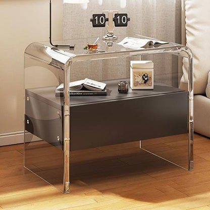Modern Simplicity Rectangular Tabletop Acrylic Solid Wood Nightstand 1-Drawer For Bedroom