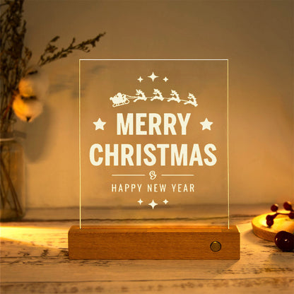 Modern Christmas Rectangular Acrylic Plate Solid Wood USB LED Table Lamp