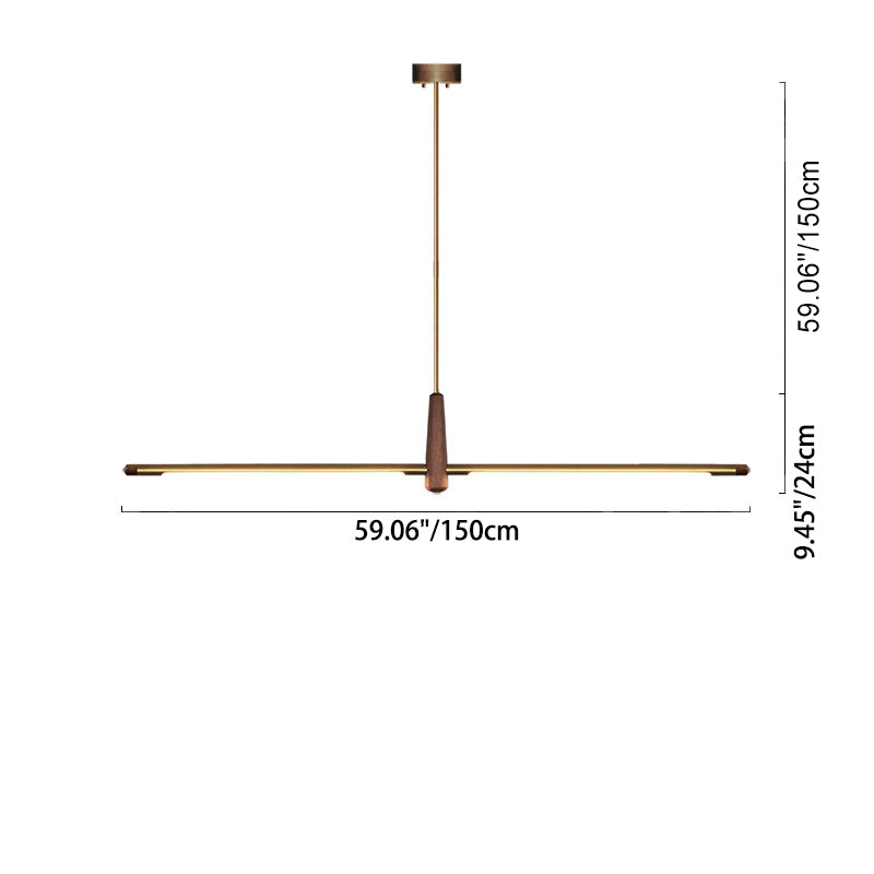 Contemporary Scandinavian Copper Brass Wood Strip LED Kitchen Island Light Chandelier For Dining Room