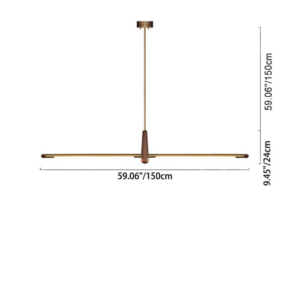 Contemporary Scandinavian Copper Brass Wood Strip LED Kitchen Island Light Chandelier For Dining Room