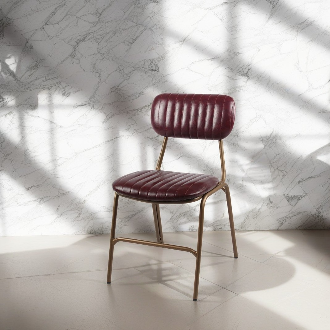 Contemporary Industrial PU Leather Iron Square Elliptical Stripe Dining Chair Backrest Footrest For Dining Room