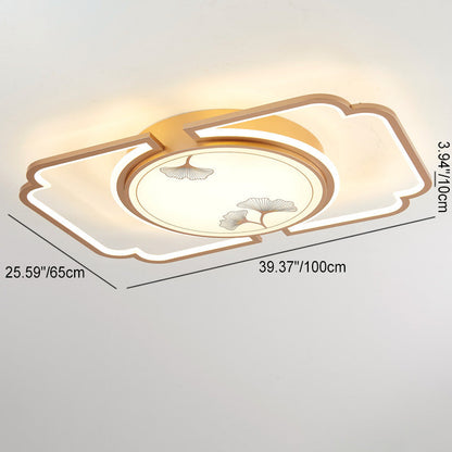 Traditioanl Chinese Iron Aluminum Acrylic Round Rectangular Square Ginkgo Leaf LED Semi-Flush Mount Ceiling Light For Living Room