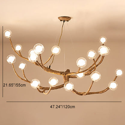 Contemporary Creative Ball-in-Ball Tree Branch Hardware Glass 8/12/16/20 Light Chandelier For Living Room