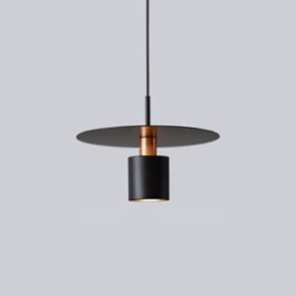 Modern Mid-century Iron Round Piece Cylinder Shade 1-Light Pendant Light For Bedroom