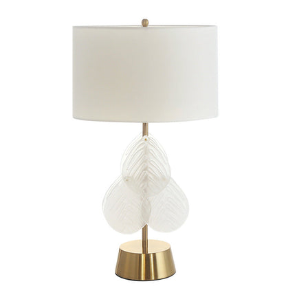 Contemporary Luxury Metal Glass Fabric Cylinder Leave 1-Light Table Lamp For Bedside