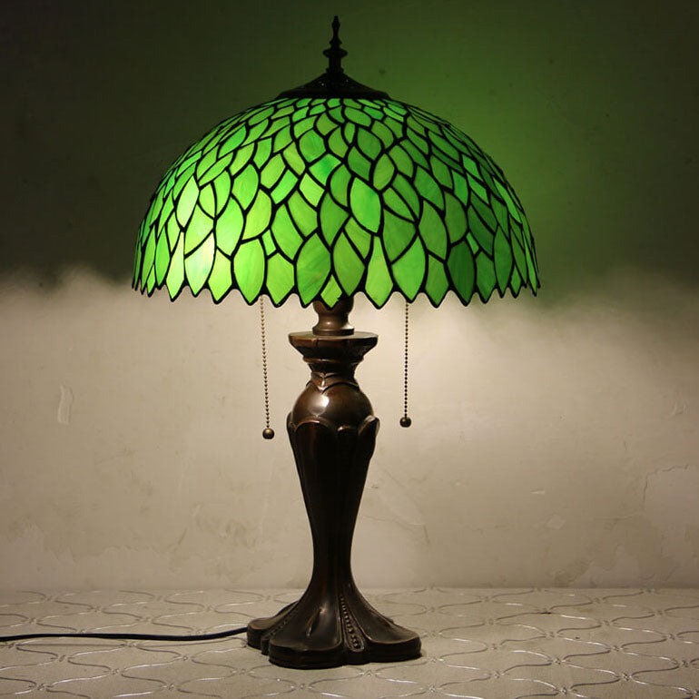 Tiffany European Retro Flowers Stained Glass Pull Cord 1-Light Table Lamp