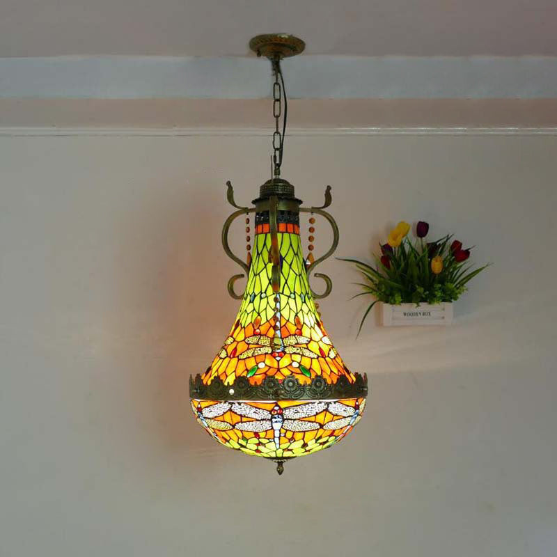 Traditional Vintage Half Round Table Teardrop Iron Glass 5/8 Light Pendant Light For Living Room