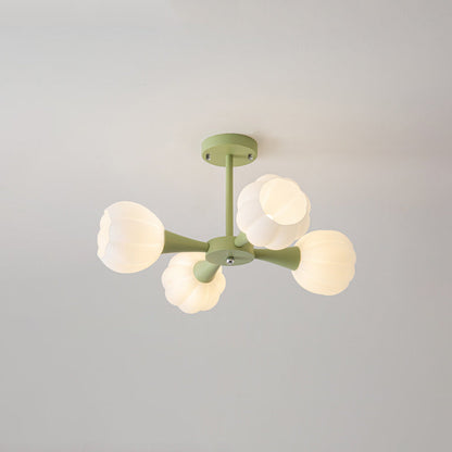 Modern Minimalist Cream Flower Iron Glass 4/6 Light Chandelier For Living Room