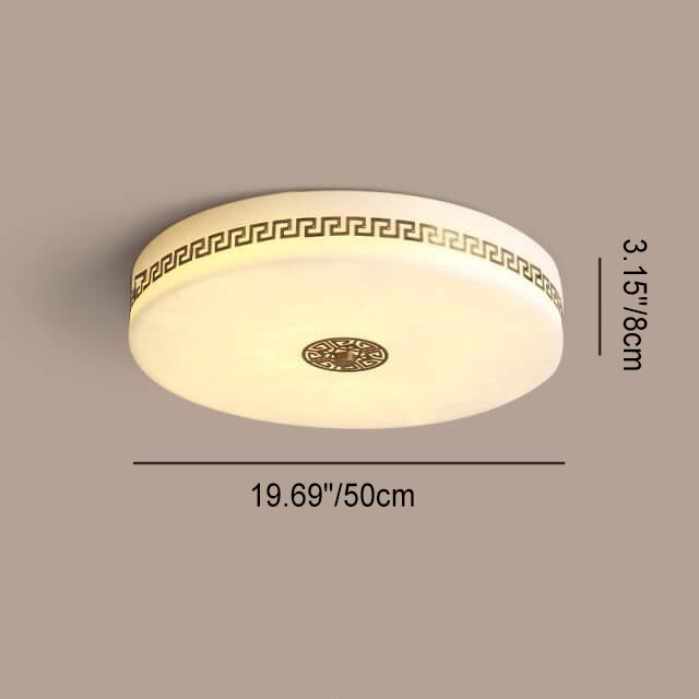 Modern Chinese Marble Round Copper Texture LED Flush Mount Ceiling Light