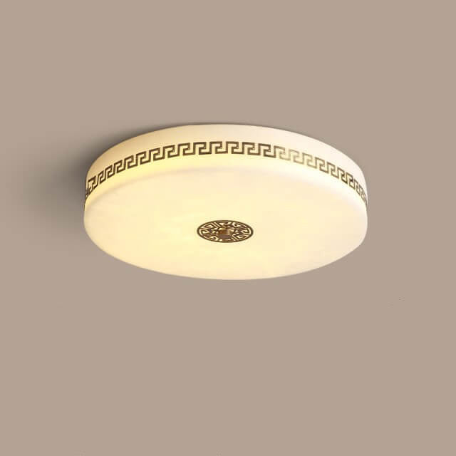 Modern Chinese Marble Round Copper Texture LED Flush Mount Ceiling Light