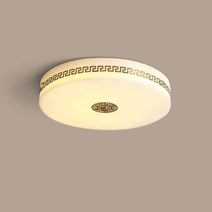 Modern Chinese Marble Round Copper Texture LED Flush Mount Ceiling Light