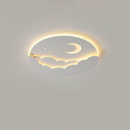 Modern Simplicity Round Moon Iron Aluminum Acrylic LED Flush Mount Ceiling Light For Bedroom