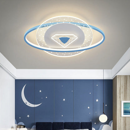 Contemporary Creative Kids Round Circle Diamond Iron Acrylic LED Flush Mount Ceiling Light For Bedroom