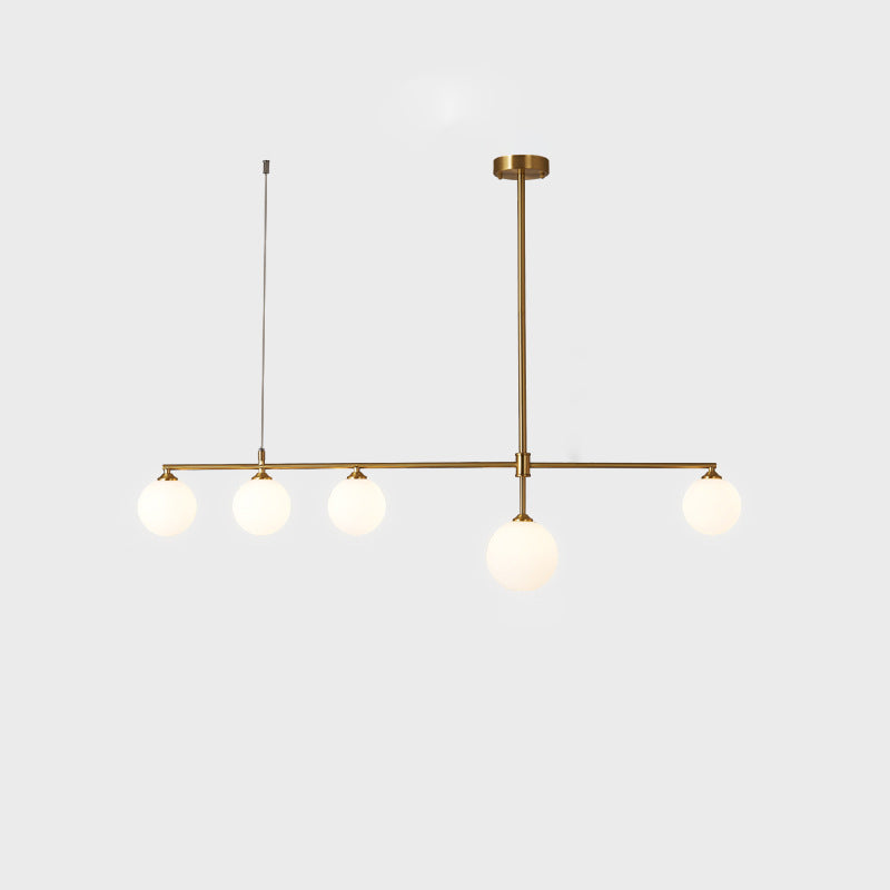 Contemporary Nordic Copper Glass Ball Strip 4/5 Light Chandeliers For Dining Room
