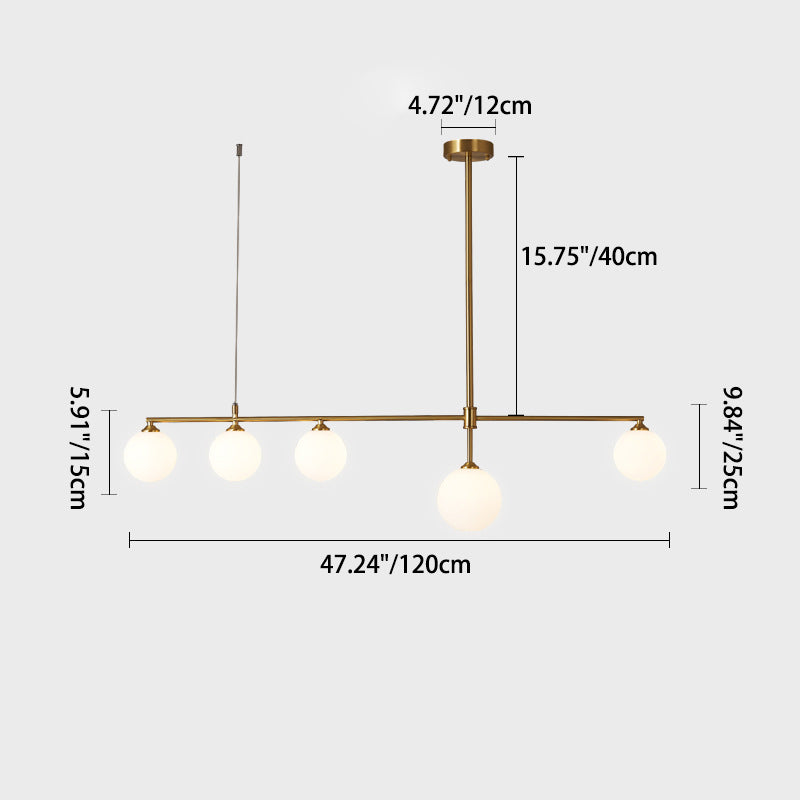 Contemporary Nordic Copper Glass Ball Strip 4/5 Light Chandeliers For Dining Room
