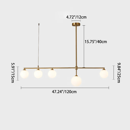 Contemporary Nordic Copper Glass Ball Strip 4/5 Light Chandeliers For Dining Room