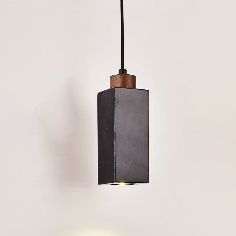 Modern Minimalist Rectangular Solid Wood Marble 1-Light Pendant Light For Bedroom