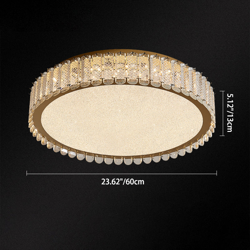 Contemporary Luxury Round Crystal Stainless Steel LED Flush Mount Ceiling Light For Bedroom