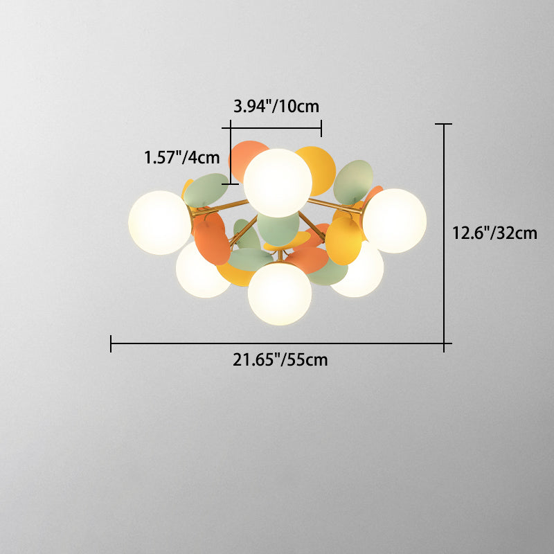 Contemporary Nordic Iron Acrylic Glass Flower Branch Round Ball 4/6/8 Light Semi-Flush Mount Ceiling Light For Living Room