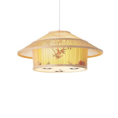 Modern Chinese Bamboo Weaving Lantern Hat 2/6 Light Chandelier