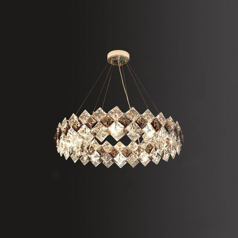 Contemporary Luxury Crystal Diamond Circle Plated Hardware 5/6/7/8/10/14 Light Chandelier For Living Room