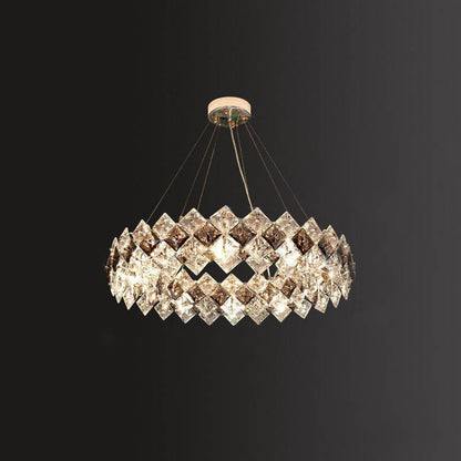 Contemporary Luxury Crystal Diamond Circle Plated Hardware 5/6/7/8/10/14 Light Chandelier For Living Room