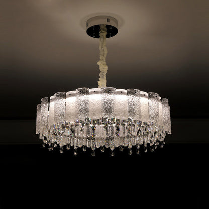 Traditional French Round Ripple Metal Crystal Glass LED Chandeliers For Living Room